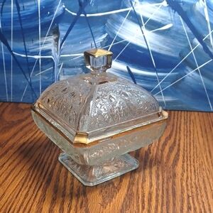 Vintage 1950's oak leaf & acron covered candy dish gold trim (estate find)